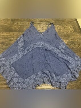 Free People Dusty Blue Lace-Trim Flowy dress
